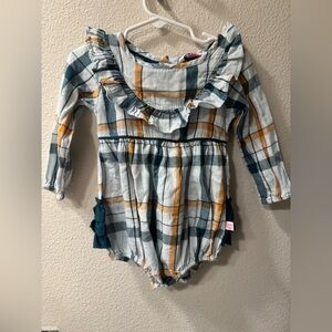 Ruffle Butts Checkered Attire in Mustard and Teal